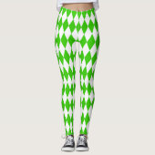 Green White Harlequin Diamonds Checkers Design  レギンス (正面)