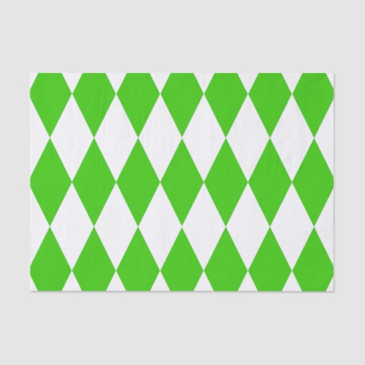 Green White Harlequin Diamonds Checkers Design  薄葉紙 (正面)