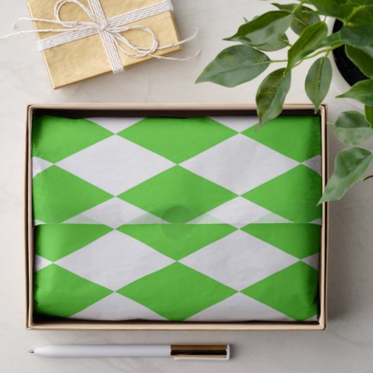 Green White Harlequin Diamonds Checkers Design  薄葉紙 (ギフト)