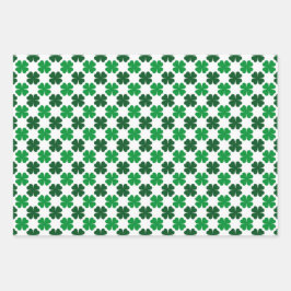 GREEN & WHITE IRISH CELTIC SHAMROCKS & PATTERNS ラッピングペーパーシート
