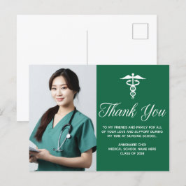 Green White Medical Caduceus Photo Thank You ポストカード