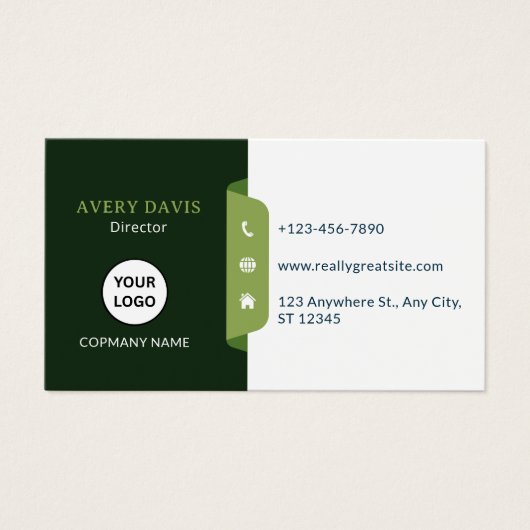 Green & White Modern Corporate Business Card (正面)
