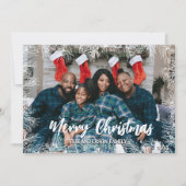 Green White Modern Elegant Family Photo Christmas シーズンカード (正面)