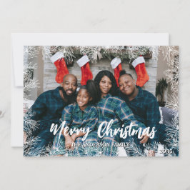 Green White Modern Elegant Family Photo Christmas シーズンカード