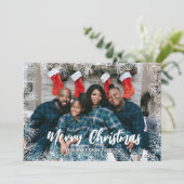 Green White Modern Elegant Family Photo Christmas シーズンカード (スタンド正面)