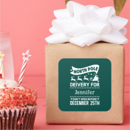 GREEN & White North Pole SANTA配送名 スクエアシール