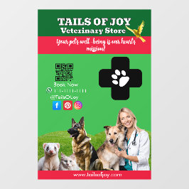 Green White Pet Store Sign Dogs, Cats, Birds Vet  ウィンドウサイン