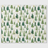 Green White Pine Tree Holiday Wrapping Paper ラッピングペーパー (フラット)