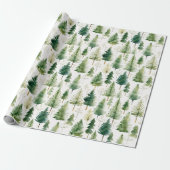 Green White Pine Tree Holiday Wrapping Paper ラッピングペーパー (アンロールド)