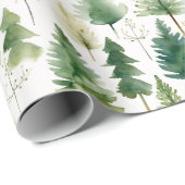 Green White Pine Tree Holiday Wrapping Paper ラッピングペーパー (ロールコーナー)