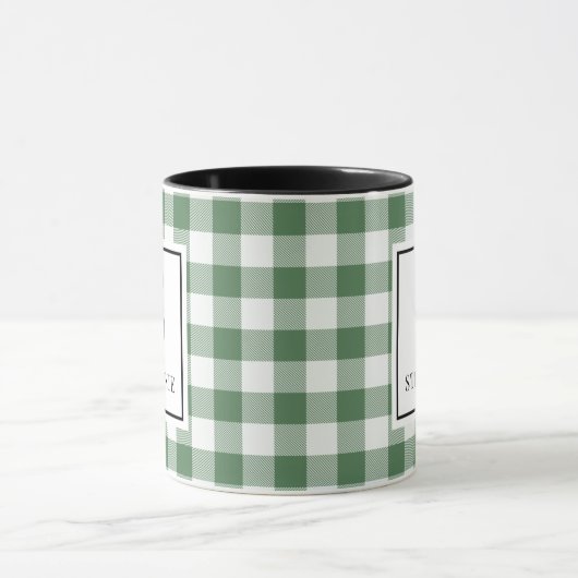 Green & White Plaid Black Typography Monogram Name マグカップ (中央)