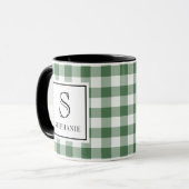 Green & White Plaid Black Typography Monogram Name マグカップ (正面左)