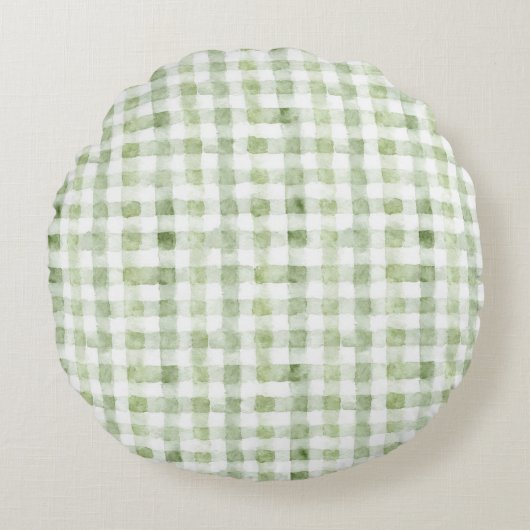 Green White Plaid Glitter ラウンドクッション (正面)