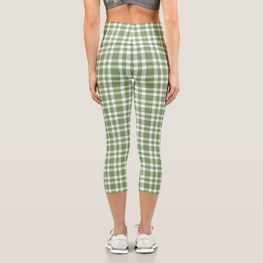 Green White Plaid Pattern カプリレギンス (裏面)