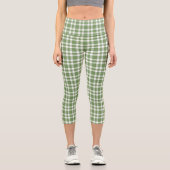 Green White Plaid Pattern カプリレギンス (正面)