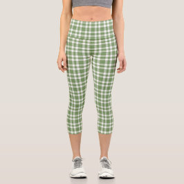Green White Plaid Pattern カプリレギンス