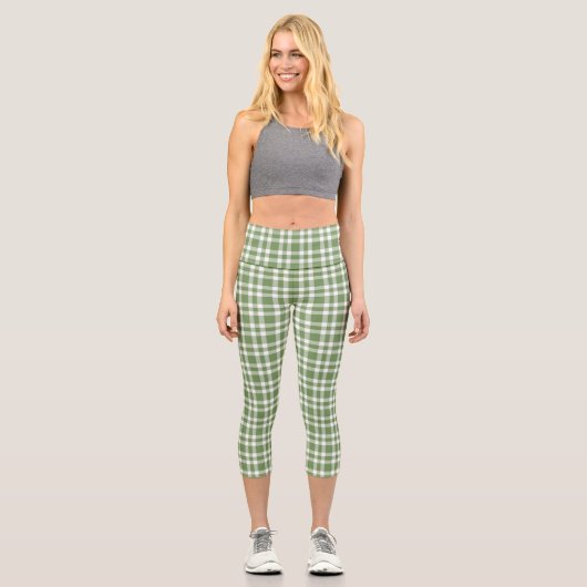 Green White Plaid Pattern カプリレギンス (正面)