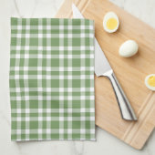 Green White Plaid Pattern キッチンタオル (四つ折り)