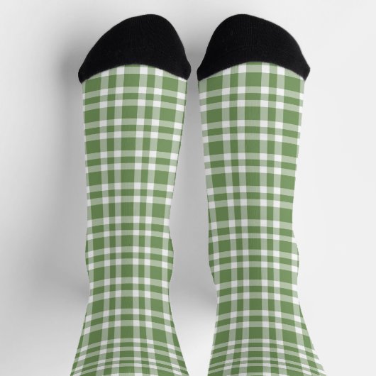 Green White Plaid Pattern ソックス (上部)