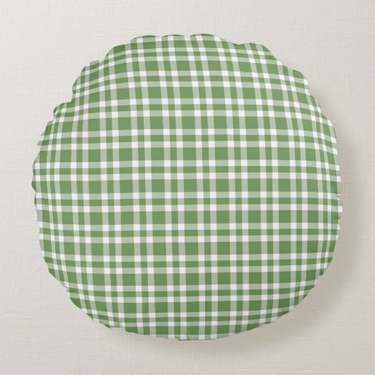 Green White Plaid Pattern ラウンドクッション (正面)
