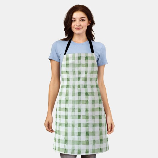Green White Plaid Stripes   エプロン (着用した状態)