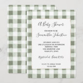 Green White Plaid Stripes Baby Shower 招待状 (正面/裏面)