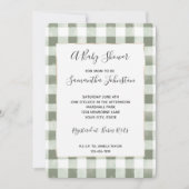 Green White Plaid Stripes Baby Shower 招待状 (正面)