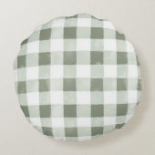 Green White Plaid Stripes Raccoon ラウンドクッション (裏面)