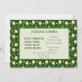 Green White Poinsettia Christmas POT LUCK Supper 招待状 (正面)