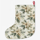 Green White Poinsettia Floral Christmas   ラージクリスマスストッキング (裏面)
