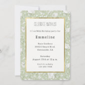 Green White Romantic Floral Birthday 招待状 (正面)