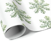 Green White Snowflakes Christmas ラッピングペーパー (ロールコーナー)
