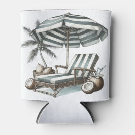 GREEN & WHITE STRIPED LAWN LOUNGER & UMBRELLA 缶クーラー