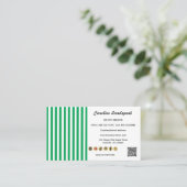 Green White Stripes & QR Code & Social Media Icon 名刺 (スタンド正面)