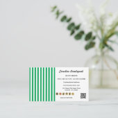 Green White Stripes & QR Code & Social Media Icons 名刺 (スタンド正面)