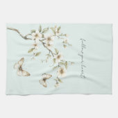 Green White Tulip Flowers Bridal Shower キッチンタオル (横)