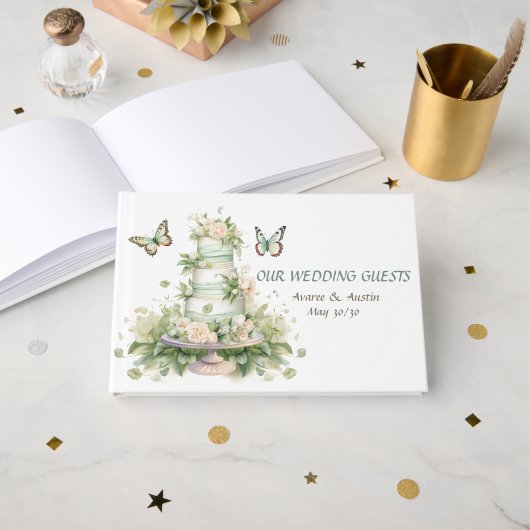 Green White Wedding Cake  ゲストブック (正面見開き)