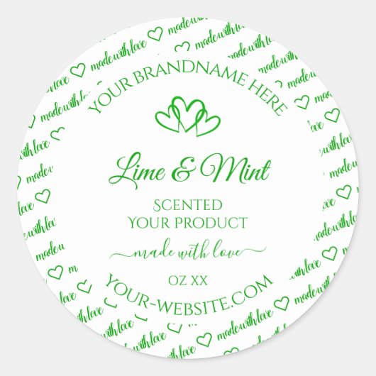 Green White Word Cloud Frame製品ラベルハート ラウンドシール (正面)