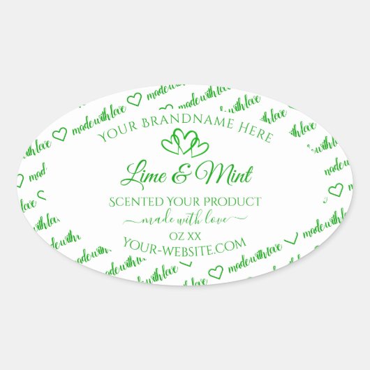 Green White Word Cloud Frame製品ラベルハート 楕円形シール (正面)