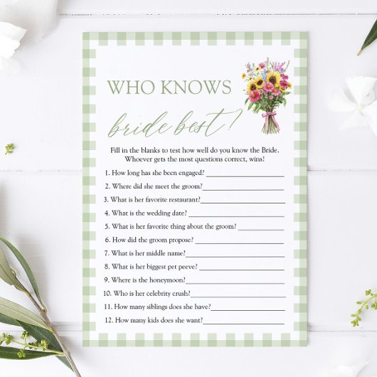 Green Who Knows The Bride Best Bridal Shower Game 招待状