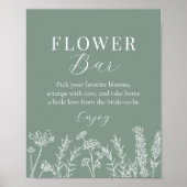 Green Wildflower Bridal Shower Flower Bar Sign ポスター (正面)