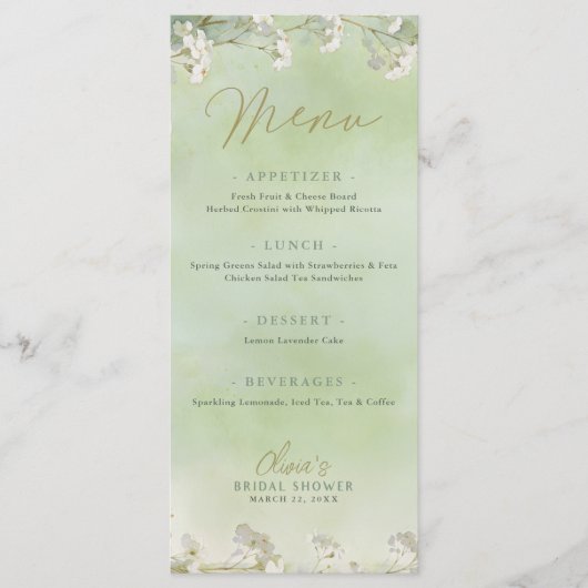 Green Wildflower Bridal Shower Menu メニュー (正面)