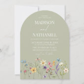 Green Wildflower Wild Flower Floral Garden Wedding 招待状 (正面)