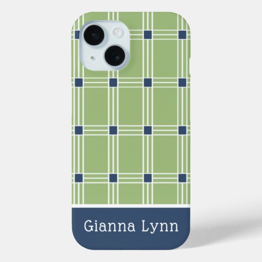 Green Windowpane Plaid Monogram Case-Mate iPhoneケース (裏面)