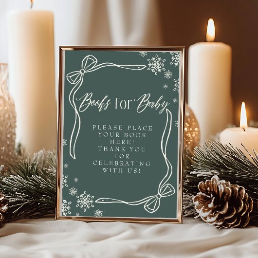 Green Winter Coquette Books for Baby Sign 招待状
