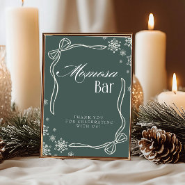 Green Winter Coquette "Momosa" Mimosa Table Sign 招待状