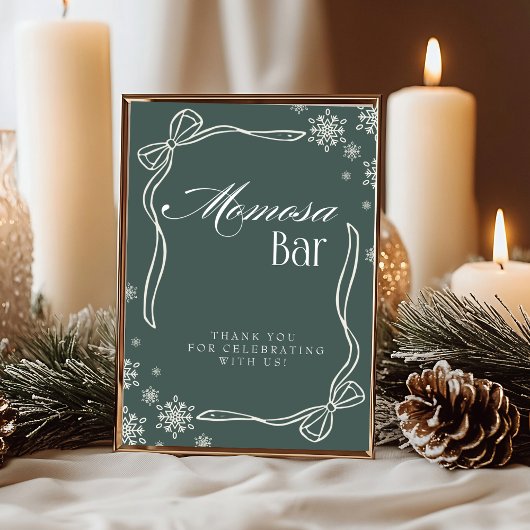 Green Winter Coquette "Momosa" Mimosa  Table Sign  招待状