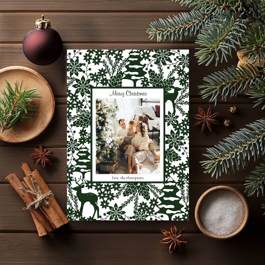 Green Winter Forest One Photo Christmas Card シーズンカード