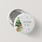 Green Winter Snowman Mother To Be Baby Shower 缶バッジ (正面&裏面)