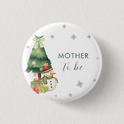 Green Winter Snowman Mother To Be Baby Shower 缶バッジ (正面)
